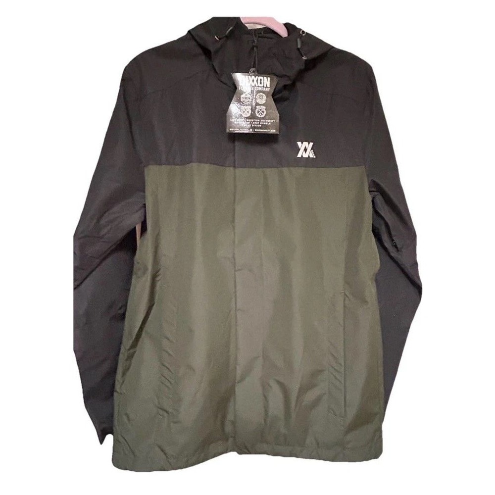 Dixxon Flannel Co Mens Windbreaker Jacket Hooded Colorblock Black Olive M NWT